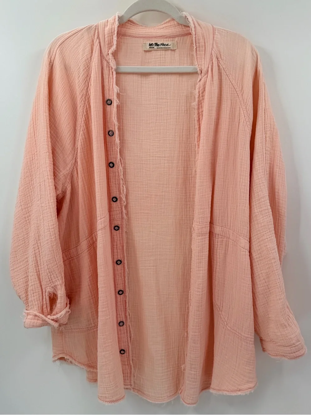 Free People Pink Summer Daydream Oversized Button Down Cotton Gauze Shirt Medium
